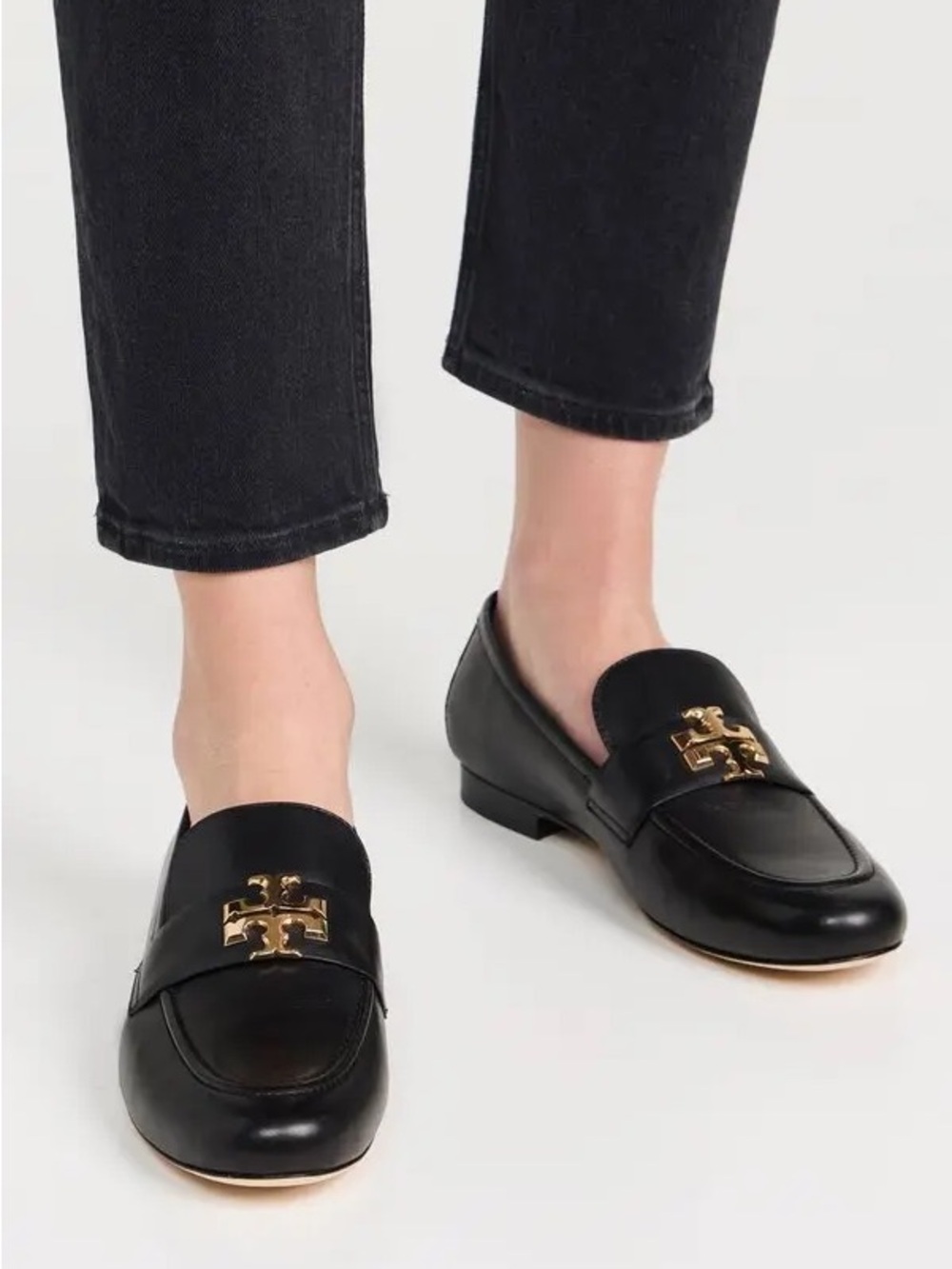 Tory Burch Classic Eleanor Black Leather Loafers with Gold Logo Accent 8.5M